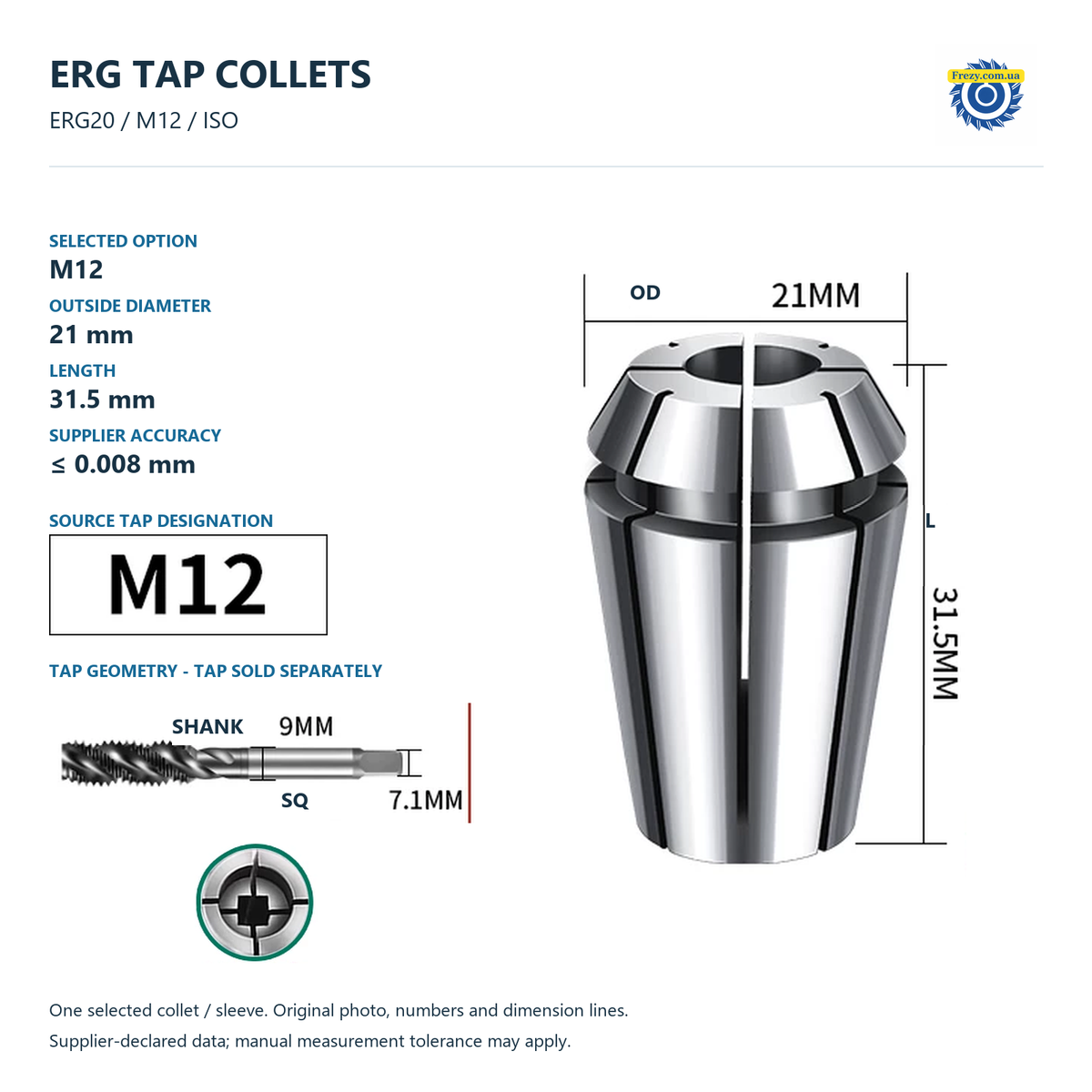 Цанги для мітчиків ERG16–ERG32 — ISO та JIS