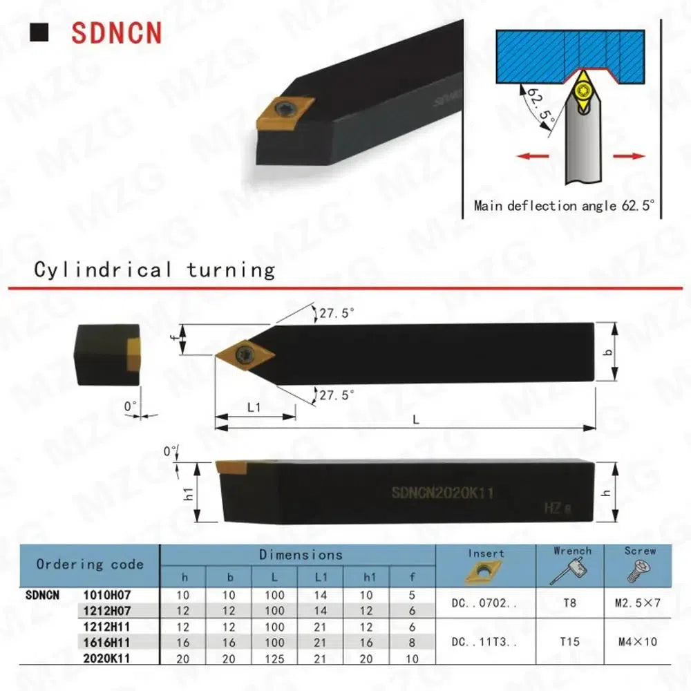 10mm 16mm 20mm SDNCN1010H07 Поворотный держатель инструмента для токарного станка CNC, режущая часть с вставками из твердого сплава для внешней расточки, зажимной стальной держатель.