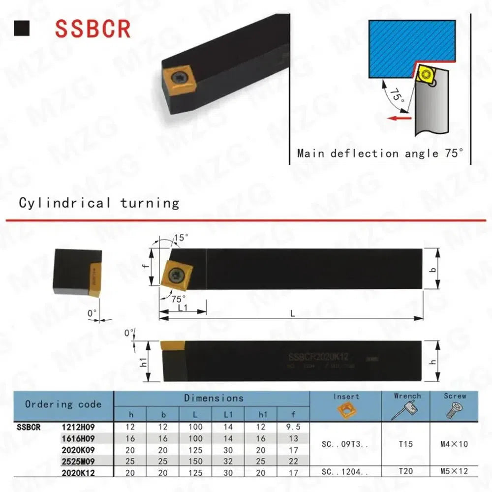 CNC 12mm 16mm SSBCR Поворотный держатель инструмента для токарного станка, режущая часть с вставками SCMT из твердого сплава для внешней расточки, зажимной стальной держатель.