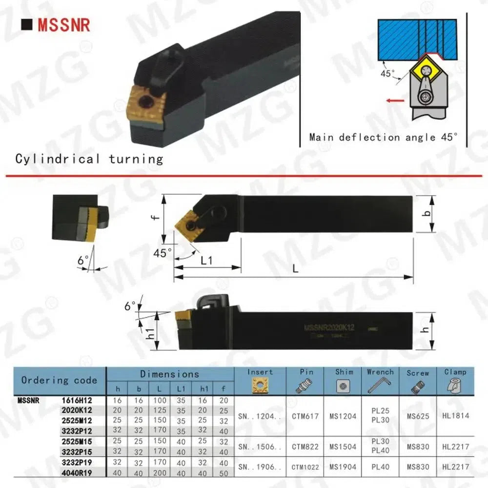 CNC 20mm 25mm MSSNR 1616 Резец, режущий резец для металлообработки с вставками из твердого сплава, внешний поворотный держатель инструмента.