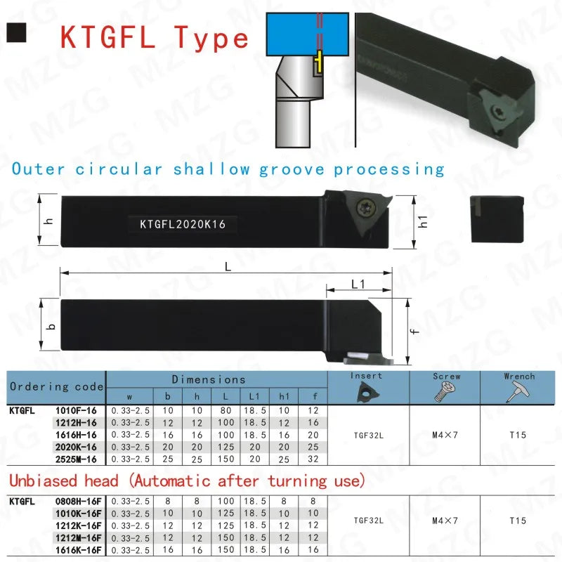 KTGFL1616H16 KTGFL2020K16 Держатели инструментов для канавочной обработки, CNC Резец для разделения и канавки.