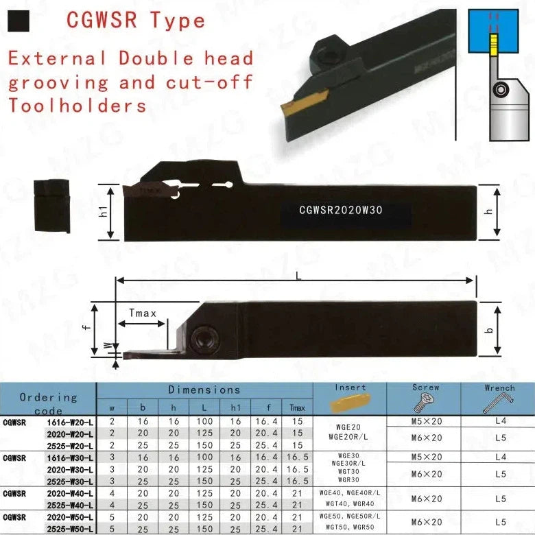 CGWSR 16 20 25 мм CNC Резец для внешней обработки, держатель инструмента с вставками WGE для канавочной обработки.