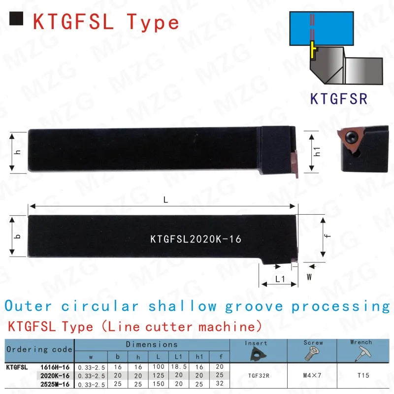 KTGFSL 1616H16 2020K16 Держатели инструментов для канавочной обработки, CNC Резец для разделения и лицевой канавки.