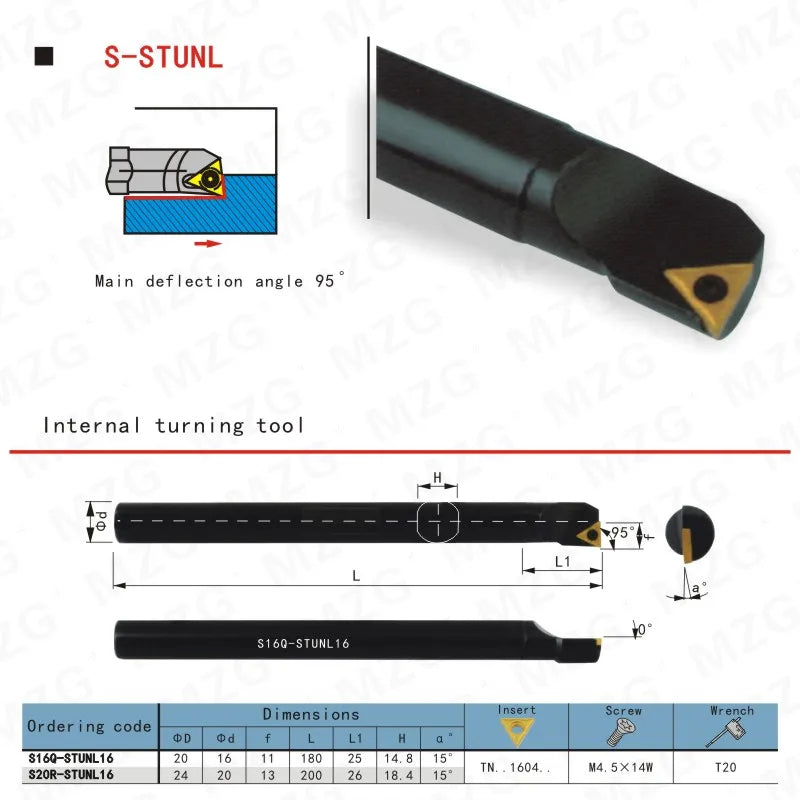 Расточные резцы (державки) S16Q-STUNL16 для токарного станка CNC, размер 16мм, для внутренней обработки отверстий, зажимной тип.