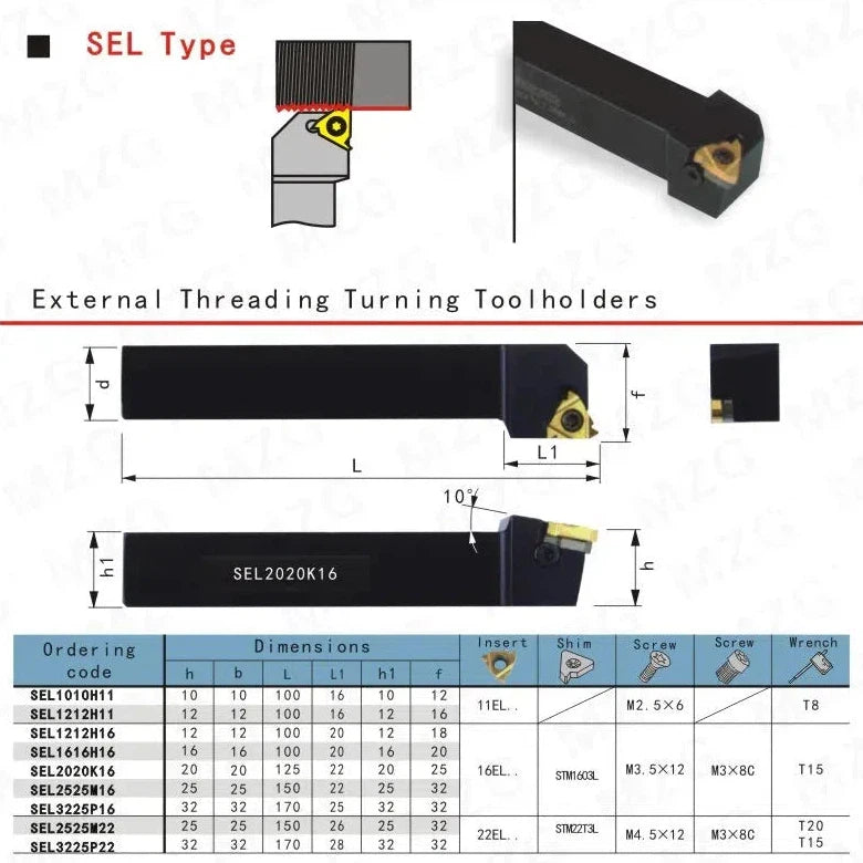 Держатель инструмента SEL 1616H16, размеры 1212, 1616, для токарного станка с ЧПУ, внешние инструменты для резьбы