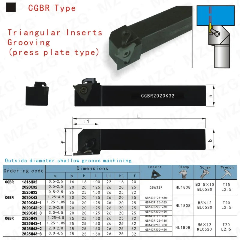 CGBR1616H32 CGBR2020K32 Держатели инструментов для канавочной обработки, CNC Резец для разделения и лицевой канавки.