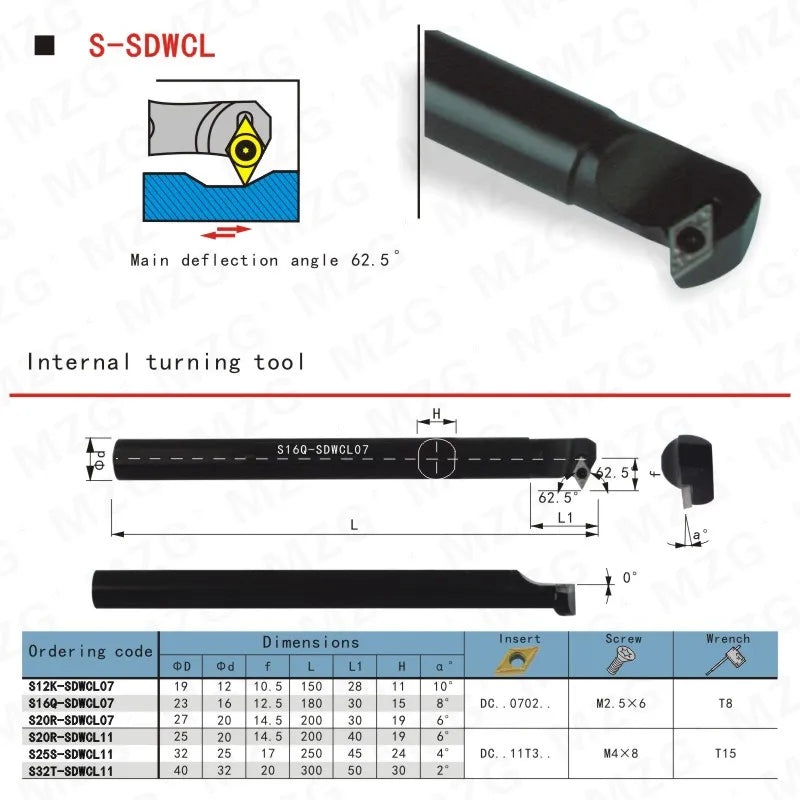 Расточные резцы (державки) S16Q-SDWCL11 для токарного станка CNC, размеры 12мм, 16мм, 20мм, для внутренней обработки отверстий, зажимной тип.