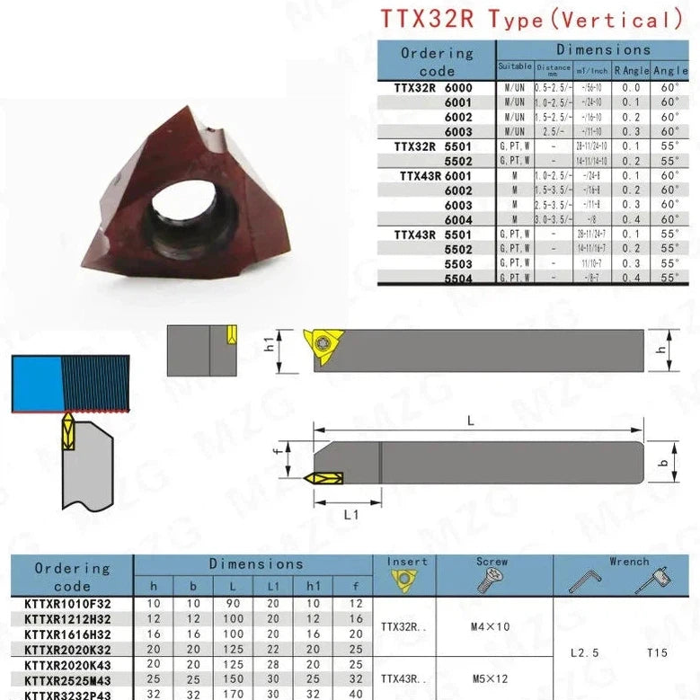 TTX32R 6001, 6002, 6005 ZM856, держатель инструмента для резьбы из нержавеющей стали, индексируемые карбидные вертикальные пластины