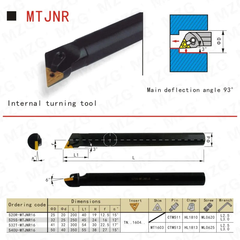 Расточные резцы (державки) S32T-MTJNR16 для токарного станка CNC, размеры 20мм, 25мм, 32мм, 40мм, с вставками TNGG, для внутренней обработки, зажимной тип.