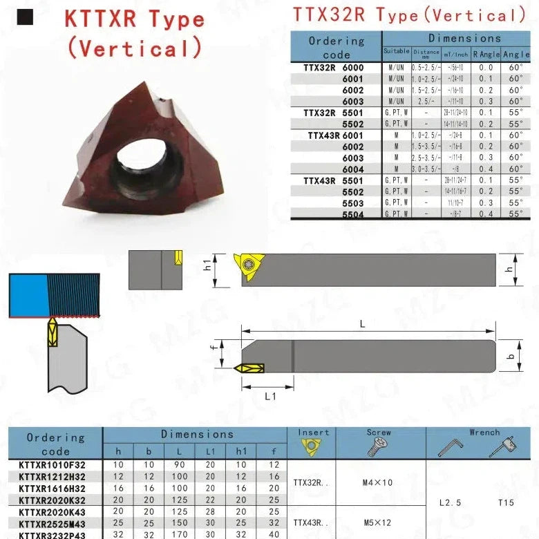 Держатель инструмента KTTXR 2020K16, размеры 1010, 1616, для обработки мелких деталей, внешняя резьба