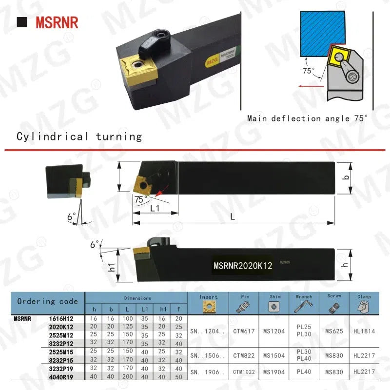 20mm 25mm MSRNR CNC Токарный режущий резец, расточной металлический держатель инструмента с вставками SNMG из твердого сплава, внешний поворотный держатель инструмента.