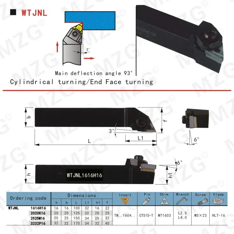 W WTJNL1616H16 1616 2020 Внешние поворотные держатели инструмента с вставками из твердого сплава, токарный режущий резец CNC, расточной инструмент.