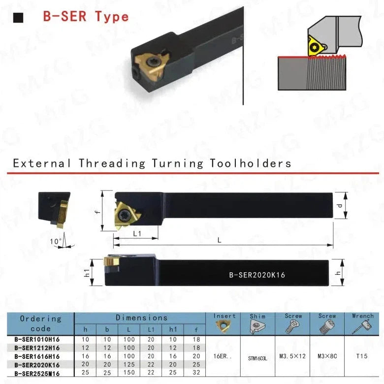 Держатель инструмента B-SER1212H16, размеры 1212, 1616, 20*20, для токарного станка с ЧПУ, инструменты для внешней резьбы