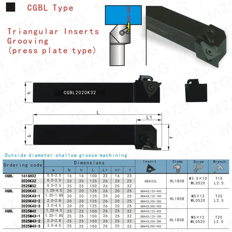 CGBL1616H32 CGBR2020K32 Держатели инструментов для канавочной обработки, CNC Резец для разделения и канавки.