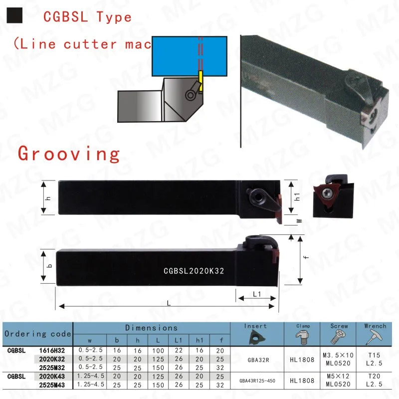 CGBSL1616H32 CGBSL2020K32 Держатели инструментов для канавочной обработки, CNC Резец для разделения и лицевой канавки.