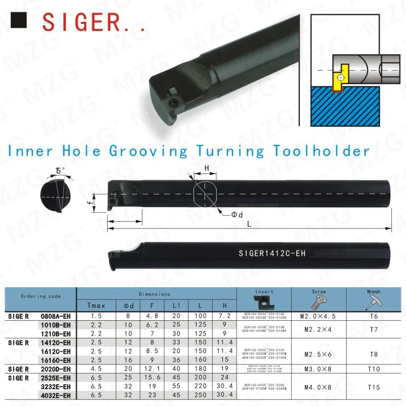 SIGER 1612C-EH CNC Резец для обработки поверхностных канавок, внутренние режущие держатели инструментов, канавочные режущие штанги.