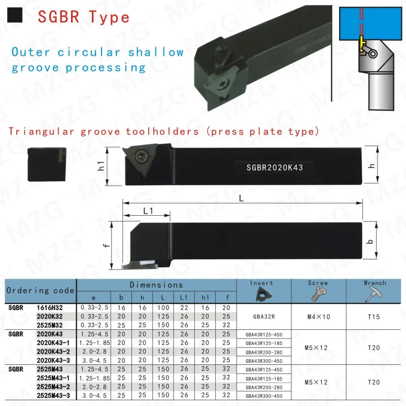 SGBR1616H32 SGBR2020K32 Держатели инструментов для канавочной обработки, CNC Резец для разделения и канавки.