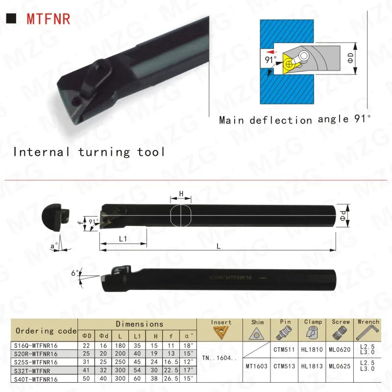 Расточные резцы (державки) S25S-MTFNR16 для токарного станка CNC, размеры 16мм, 20мм, 25мм, с вставками TNGG, для внутренней обработки, зажимной тип.