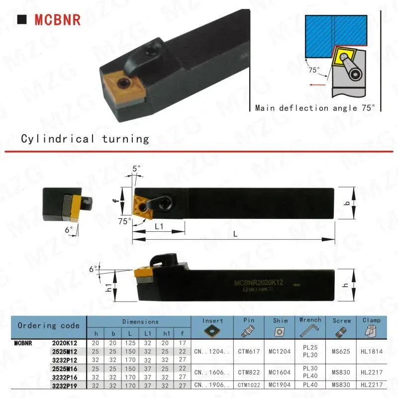 MCBNR2020K12 16mm 20mm 25mm CNC Внешний поворотный держатель инструмента с вставками из твердого сплава для токарного станка, расточной режущий держатель инструмента.