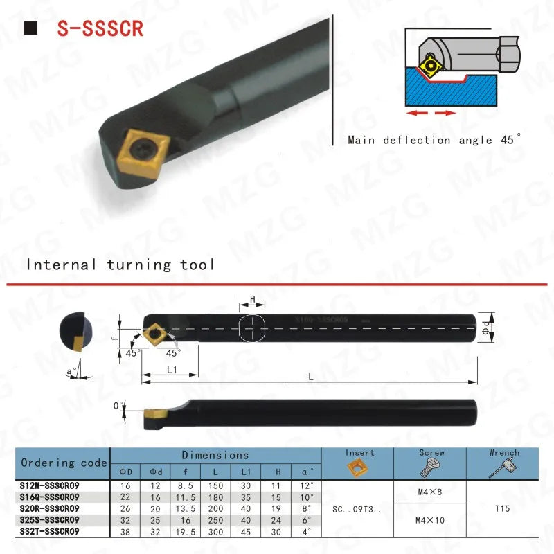 Расточные резцы (державки) SSSCR09 для токарного станка CNC, размеры 12мм, 14мм, 16мм, для внутренней обработки отверстий, зажимной тип.