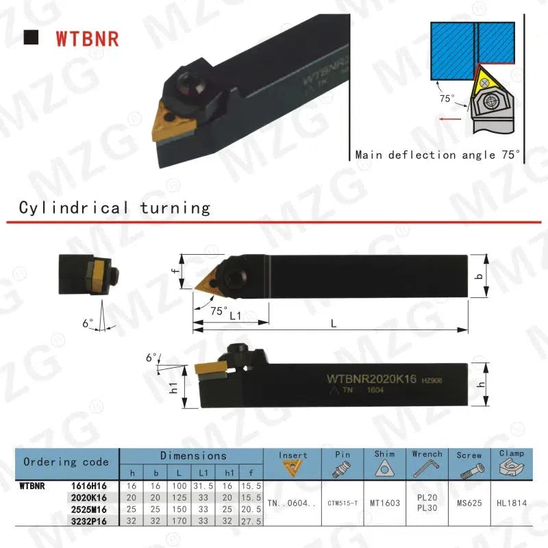 W WTBNR2020K16, 20*20, наружные карбидные держатели инструментов для токарной обработки на станке с ЧПУ, расточной держатель, резец