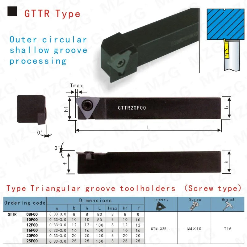 GTTR10F00 GTTR12F00 GTTR16K00 Держатели инструментов для канавочной обработки, CNC Резец для разделения и лицевой канавки.