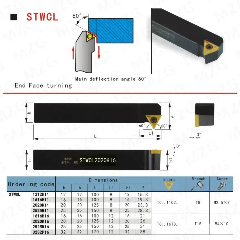 CNC 12mm 16mm STWCL 2020 Внешний поворотный держатель инструмента для токарного станка с вставками TCMT из твердого сплава, режущая часть для расточного станка с зажимным стальным держателем.