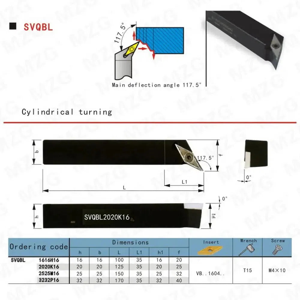 SVQBL 1616 2020 CNC Внешний поворотный держатель инструмента для токарного станка с режущей шиной VBMT, зажимной блокировкой для расточки.