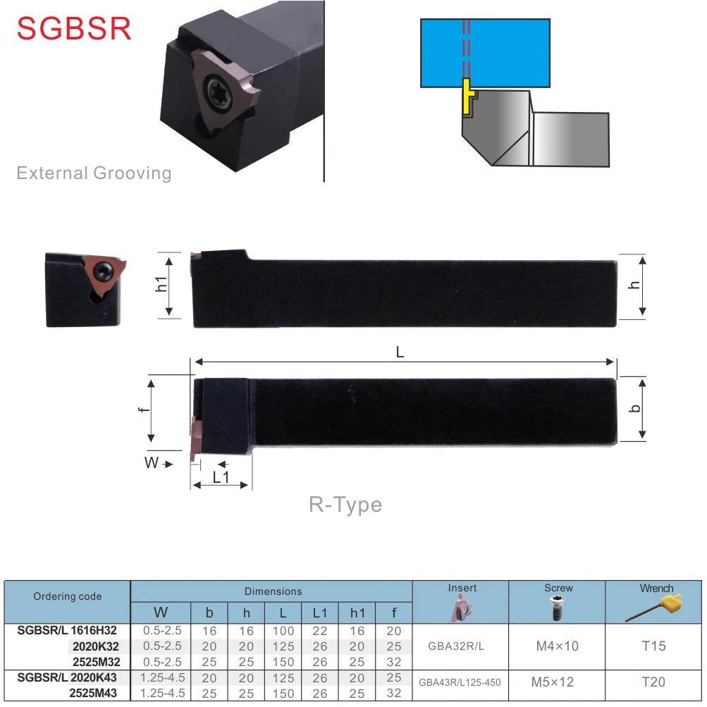 SGBSR 16 20 25 MM Держатели инструментов для канавочной обработки, CNC Резец для разделения и лицевой канавки с вставками GBA.