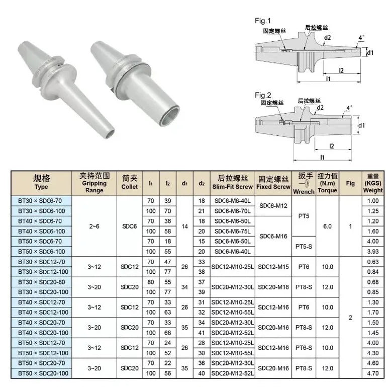 BT40 BT30 DC06 DC8 DC12 - Узкий зажимной патрон для глубокой обработки на CNC станках.