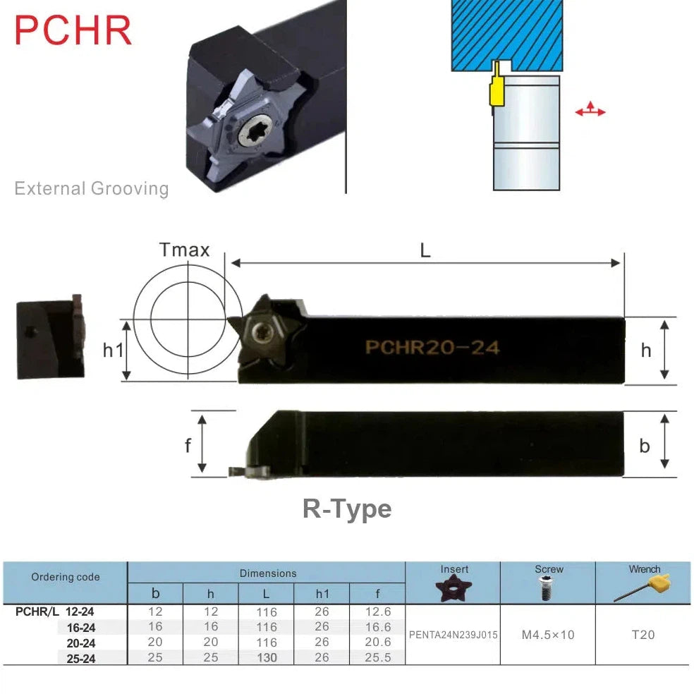 1PC PENTA Поворотный инструмент PCHR, держатель для CNC токарного станка с вставками из вольфрамового карбида для обработки нержавеющей стали.