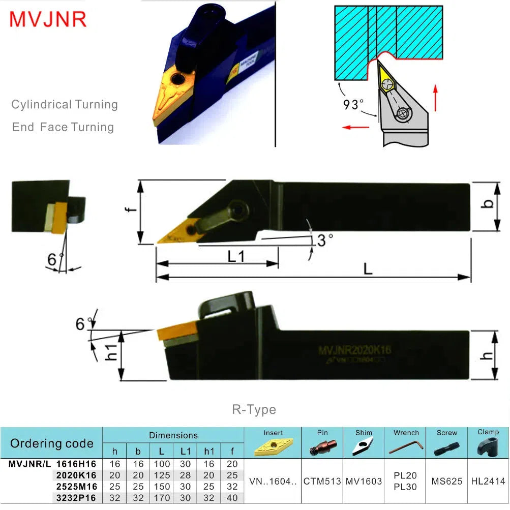 MVJNR MVJNL Расточной режущий инструмент из металла с вставками из твердого сплава, внешний поворотный держатель инструмента CNC, токарный резец.