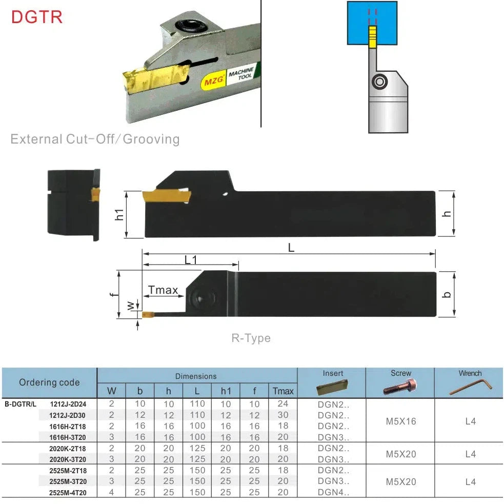 1PC DGN Вставка DGTR, держатель инструмента CNC для токарной обработки, режущие держатели инструментов для профилирования и канавки.