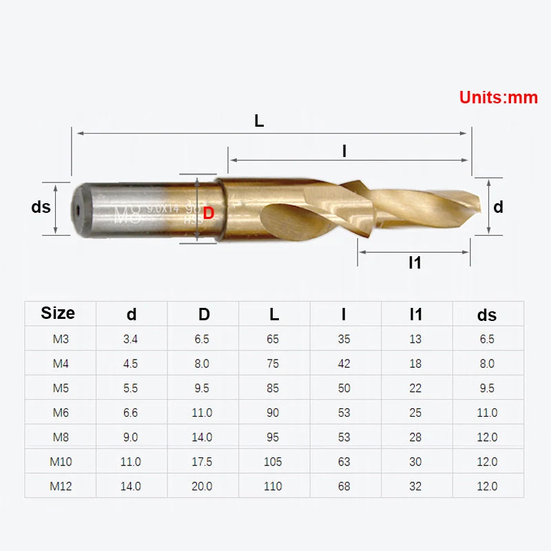 90/180 градусов M35 кобальт/HSS шаговое сверло с зенкером для металла и стали, сверление отверстий и зенковка M3M4M5M6M8M10M12.