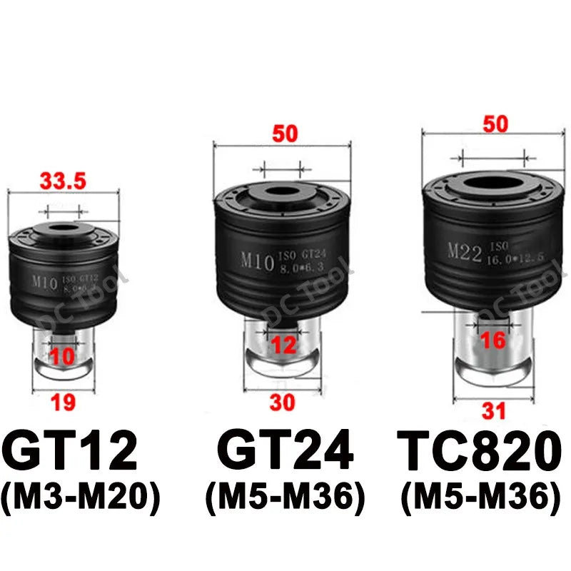 GT12 Set M2 M3 M4 M5 M6 M8 M10 M12 - Держатель инструмента для нарезки резьбы с защитой от перегрузки и быстросменным кожухом.