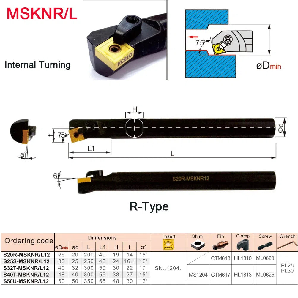 CNC Токарный расточной резец, инструменты для обработки 32MM MSKNR MSKNL, режущий внутренний поворотный держатель инструмента с вставками SNMG.