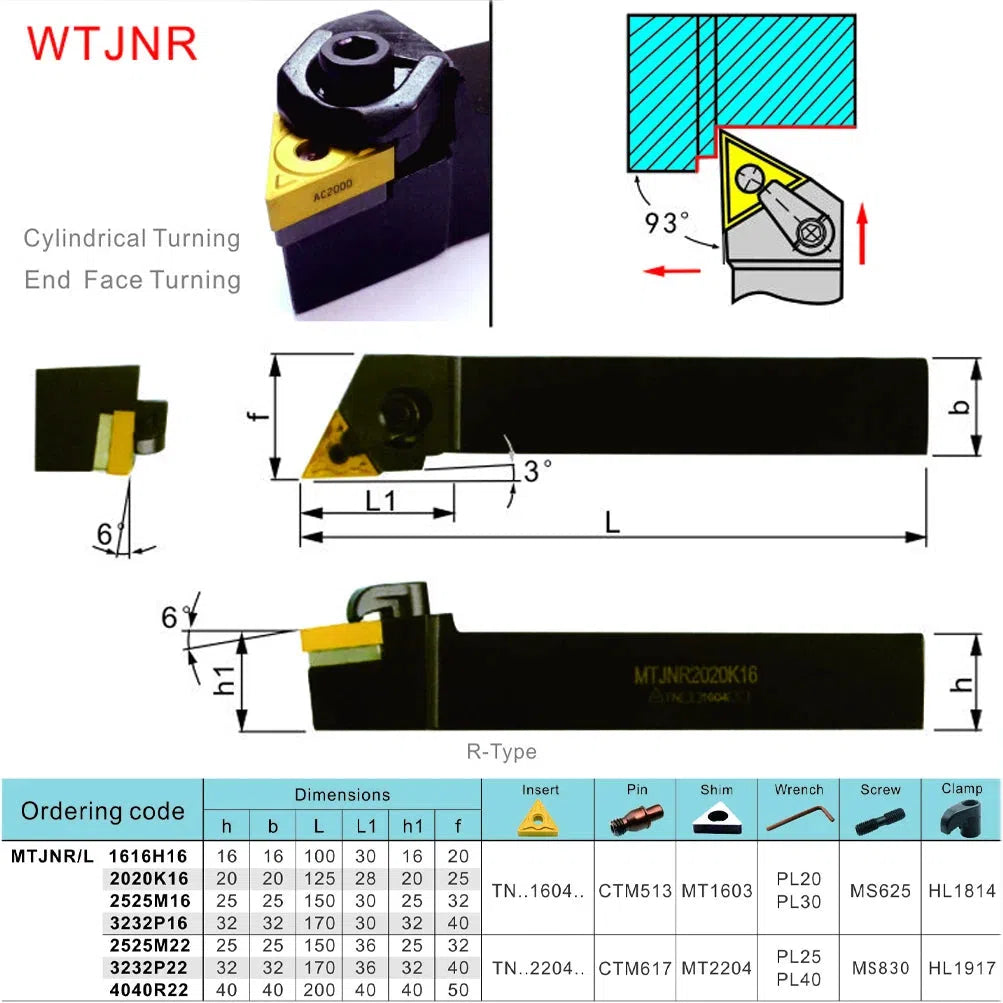 WTJNR WTJNL Внешние поворотные держатели инструмента с вставками из твердого сплава, токарный режущий резец CNC, расточной инструмент.