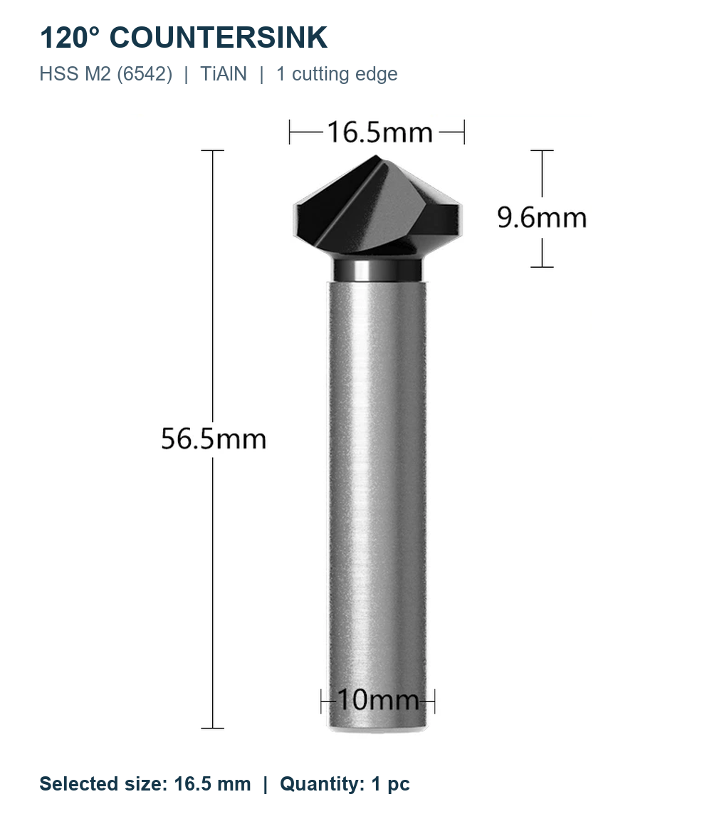 Зенковки 120° HSS M2 TiAlN, Ø6,3–60 мм, 1/3 кромки