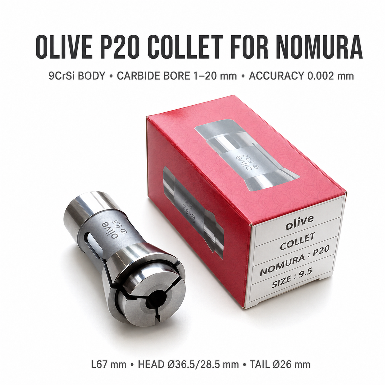 Цанга Olive P20 для автоматів Nomura, Ø1–20 мм