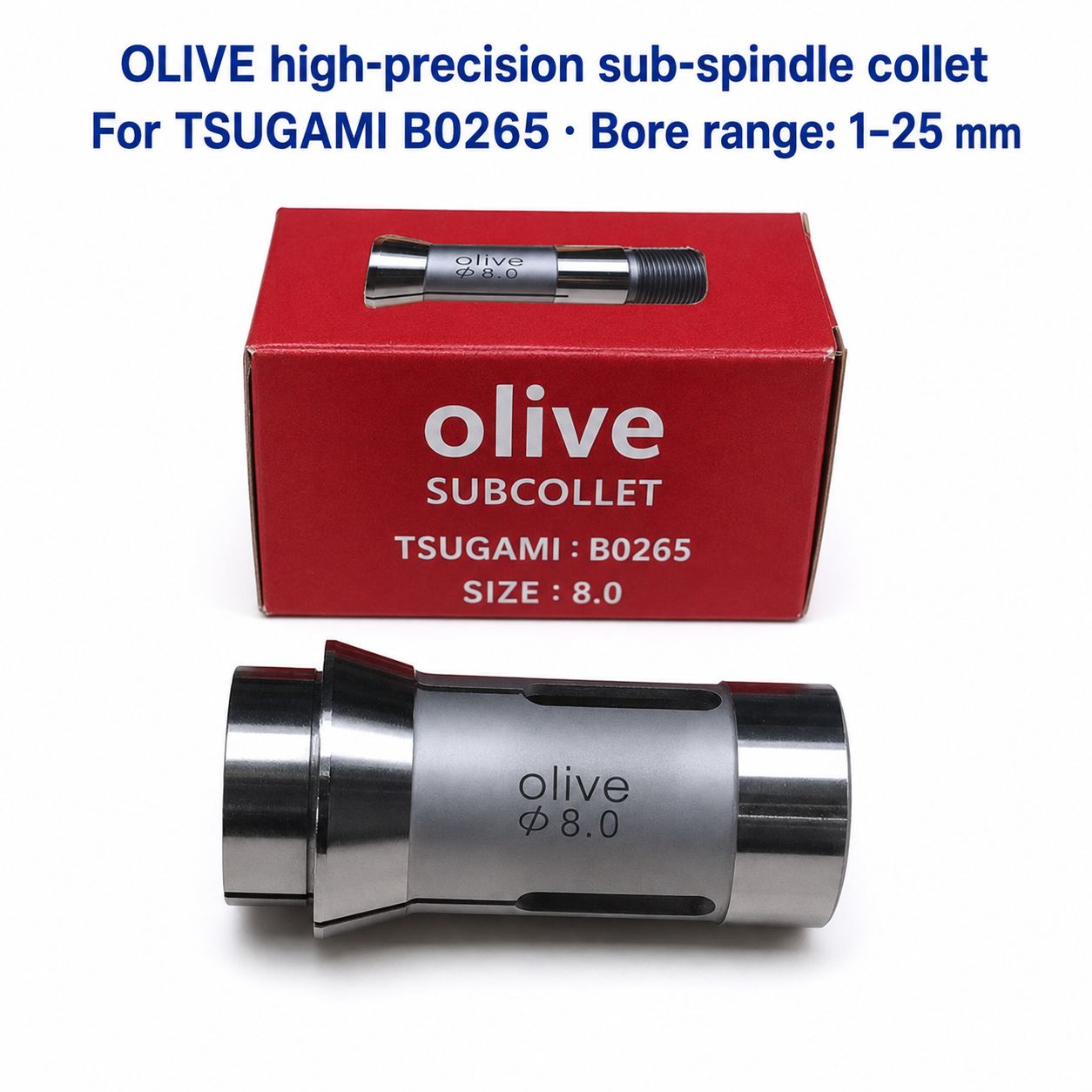 Цанга контршпинделя Olive для Tsugami B0265, 1–25 мм — Цанга контршпинделя Olive для Tsugami B0265; діапазон отвору 1–25 мм; на фото Ø8,0 мм