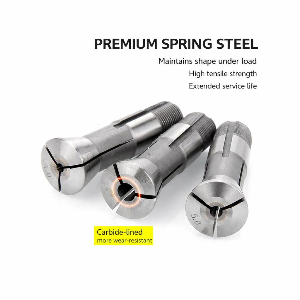 Indexing Collet Chuck — Premium Spring Steel, Carbide-Lined Insert Option