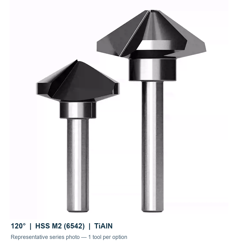 Зенковки 120° HSS M2 TiAlN, Ø6,3–60 мм, 1/3 кромки