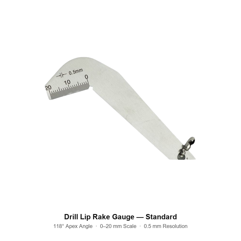 LIASOR Drill Lip Rake Gauge — Standard, 118° Apex Angle, 0-20mm Scale, 0.5mm Resolution
