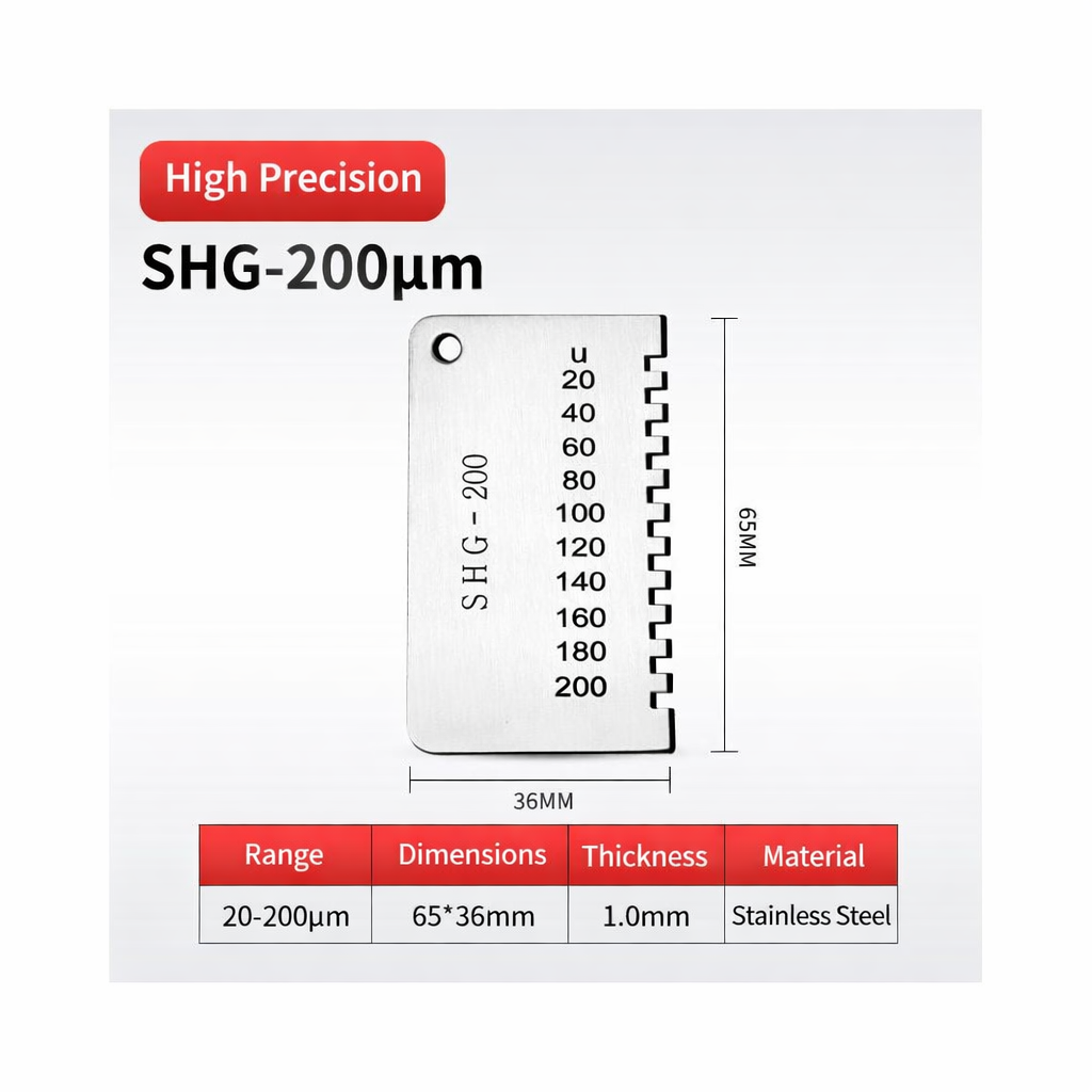 LIASOR SHG-200 Wet Film Comb Gauge — Range 20–200 μm, Stainless Steel, 65×36mm