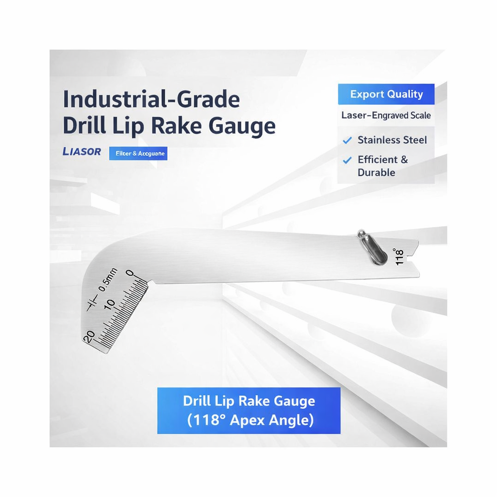 LIASOR Drill Lip Rake Gauge with Additional Markings — 118° Apex Angle Reference