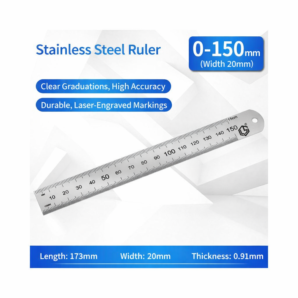 Stainless Steel Ruler 0-150mm Width 20mm — Length 173mm, Thickness 0.91mm