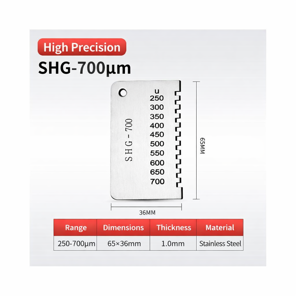 LIASOR SHG-700 Wet Film Comb Gauge — Range 250–700 μm, Stainless Steel, 65×36mm