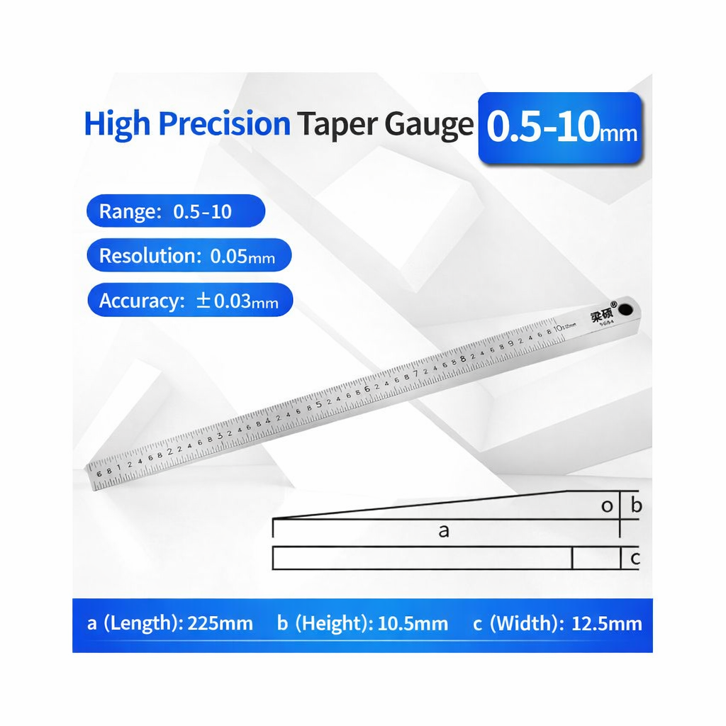 LIASOR High Precision Taper Gauge 0.5-10mm — Length 225mm, Height 10.5mm, Width 12.5mm