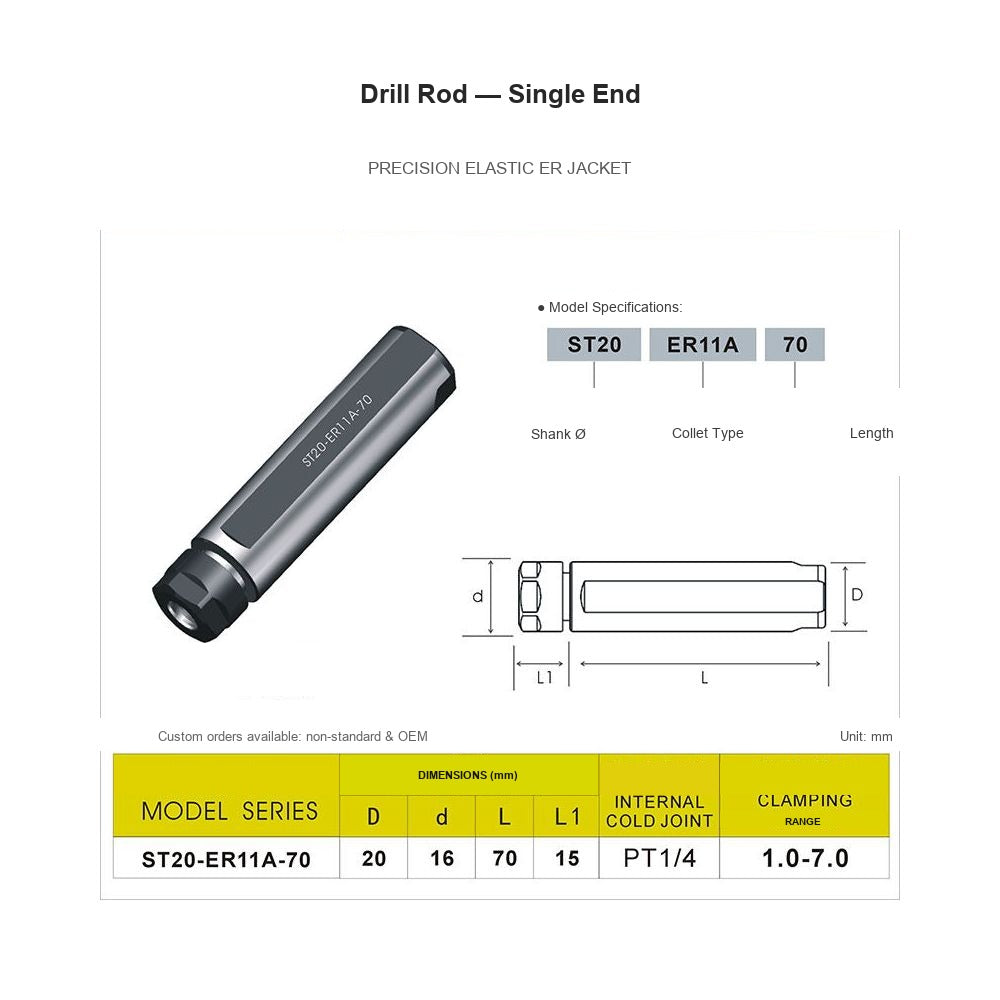 Swiss-Type Drill Rod ST20-ER11A-70
