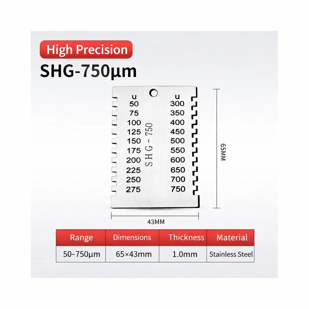 LIASOR SHG-750 Wet Film Comb Gauge — Range 50–750 μm, Dual-Sided Scale, 65×43mm